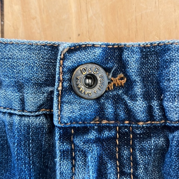 Dolce & Gabbana Distressed Denim Mini Skirt Colorful Sweater Knit Patches 90s - Picture 7 of 15